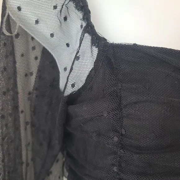 Black Sheer Ruched Crop Top Sz Medium Disco Club Sexy Festival Club Date Night - Picture 4 of 6